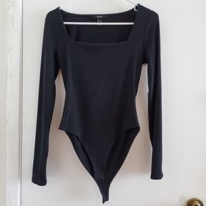 Forever 21 Black square neck ribbed bodysuit (M)